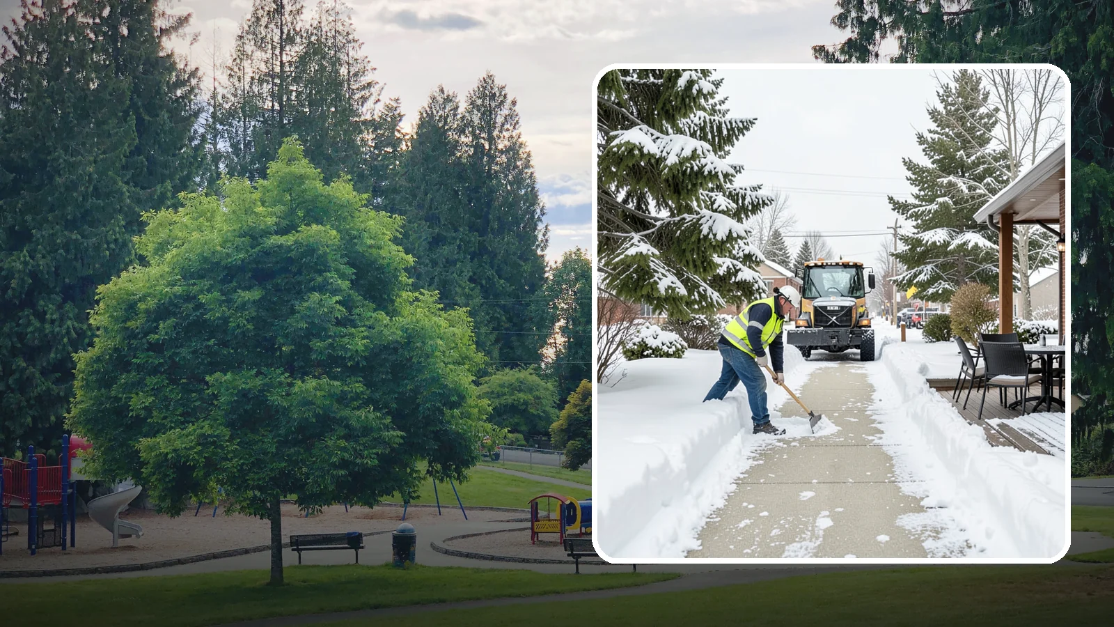 Outdoor Seating Clearing in Bonney Lake, Pierce County, WA - We clear patios, decks, and outdoor dining areas so businesses can reopen seating quickly after Western Washington snow.