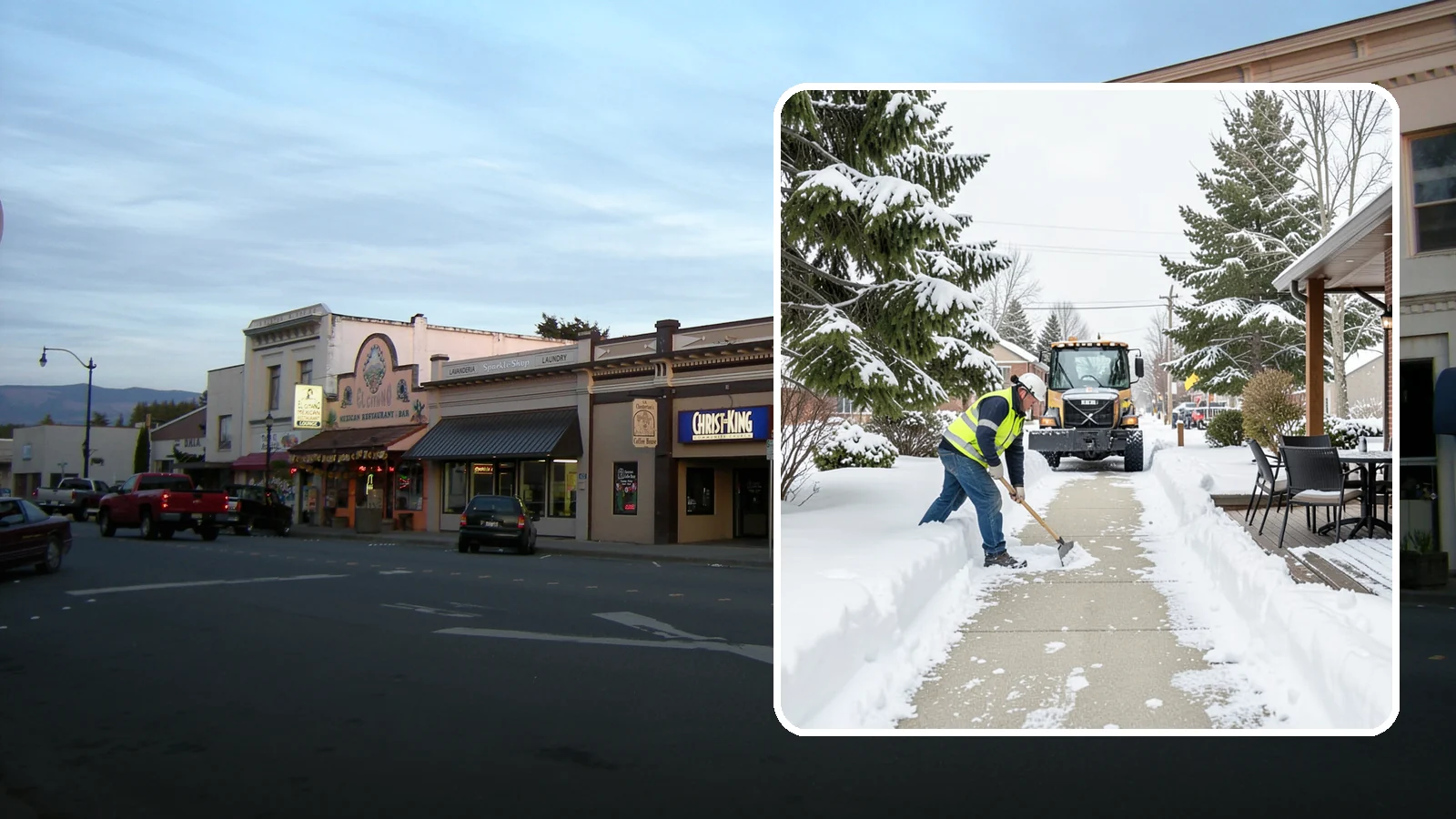 Outdoor Seating Clearing in Burlington, Skagit County, WA - We clear patios, decks, and outdoor dining areas so businesses can reopen seating quickly after Western Washington snow.