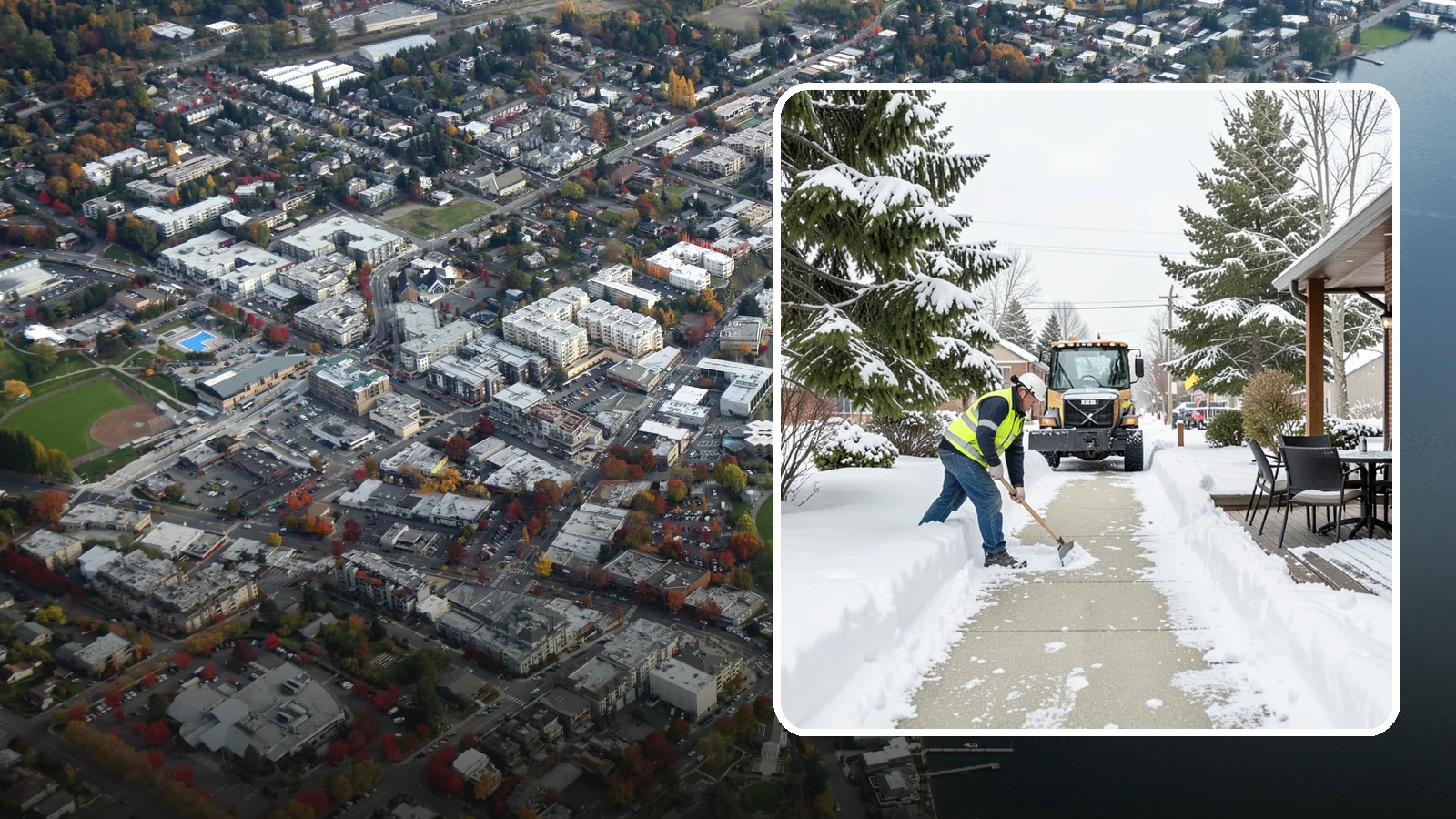 Outdoor Seating Clearing in Kirkland, King County, WA - We clear patios, decks, and outdoor dining areas so businesses can reopen seating quickly after Western Washington snow.