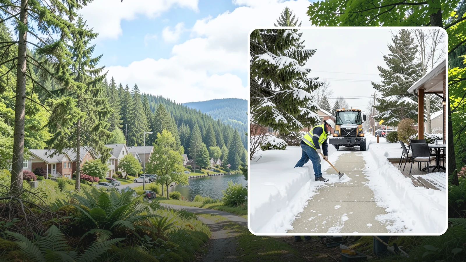 Outdoor Seating Clearing in Lake Forest Park, King County, WA - We clear patios, decks, and outdoor dining areas so businesses can reopen seating quickly after Western Washington snow.
