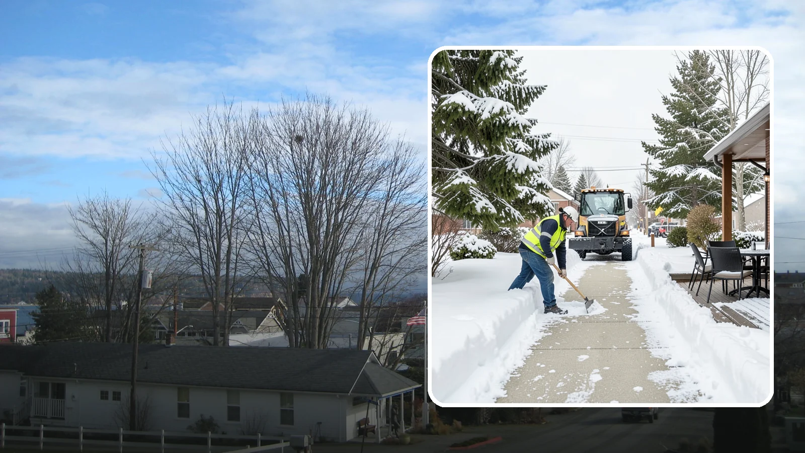 Outdoor Seating Clearing in Langley, Island County, WA - We clear patios, decks, and outdoor dining areas so businesses can reopen seating quickly after Western Washington snow.