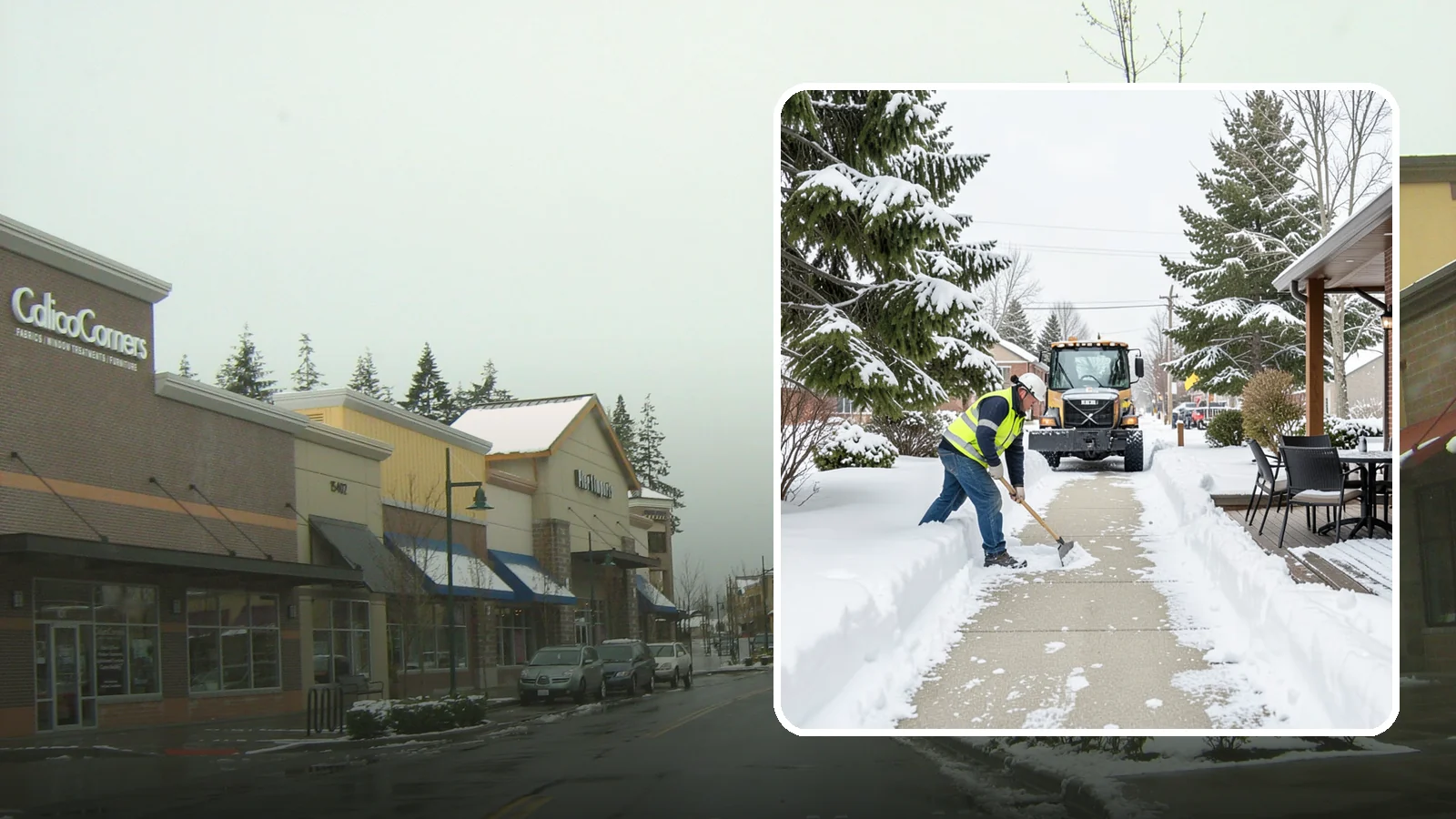 Outdoor Seating Clearing in Mill Creek, Snohomish County, WA - We clear patios, decks, and outdoor dining areas so businesses can reopen seating quickly after Western Washington snow.