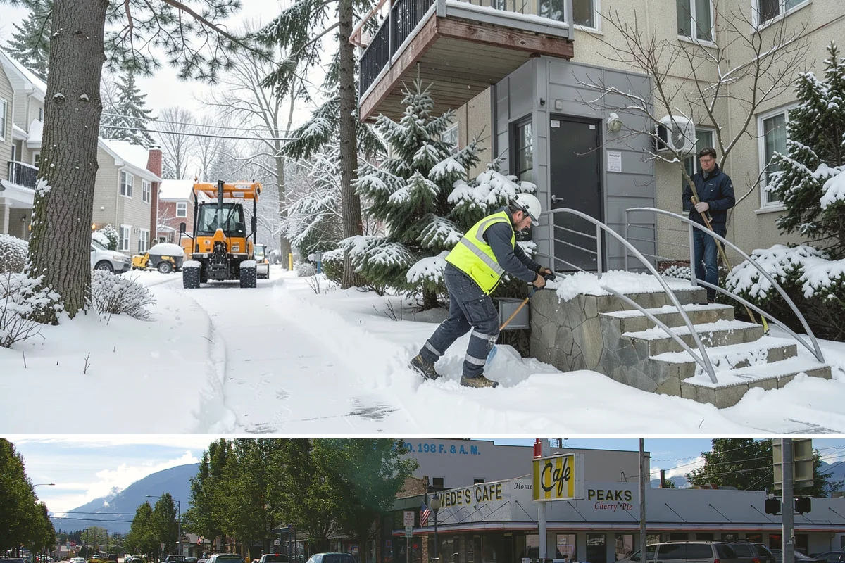 Outdoor Seating Clearing in North Bend, King County, WA - Cleared on demand after snowfall whenever mild spells let outdoor dining resume during winter.