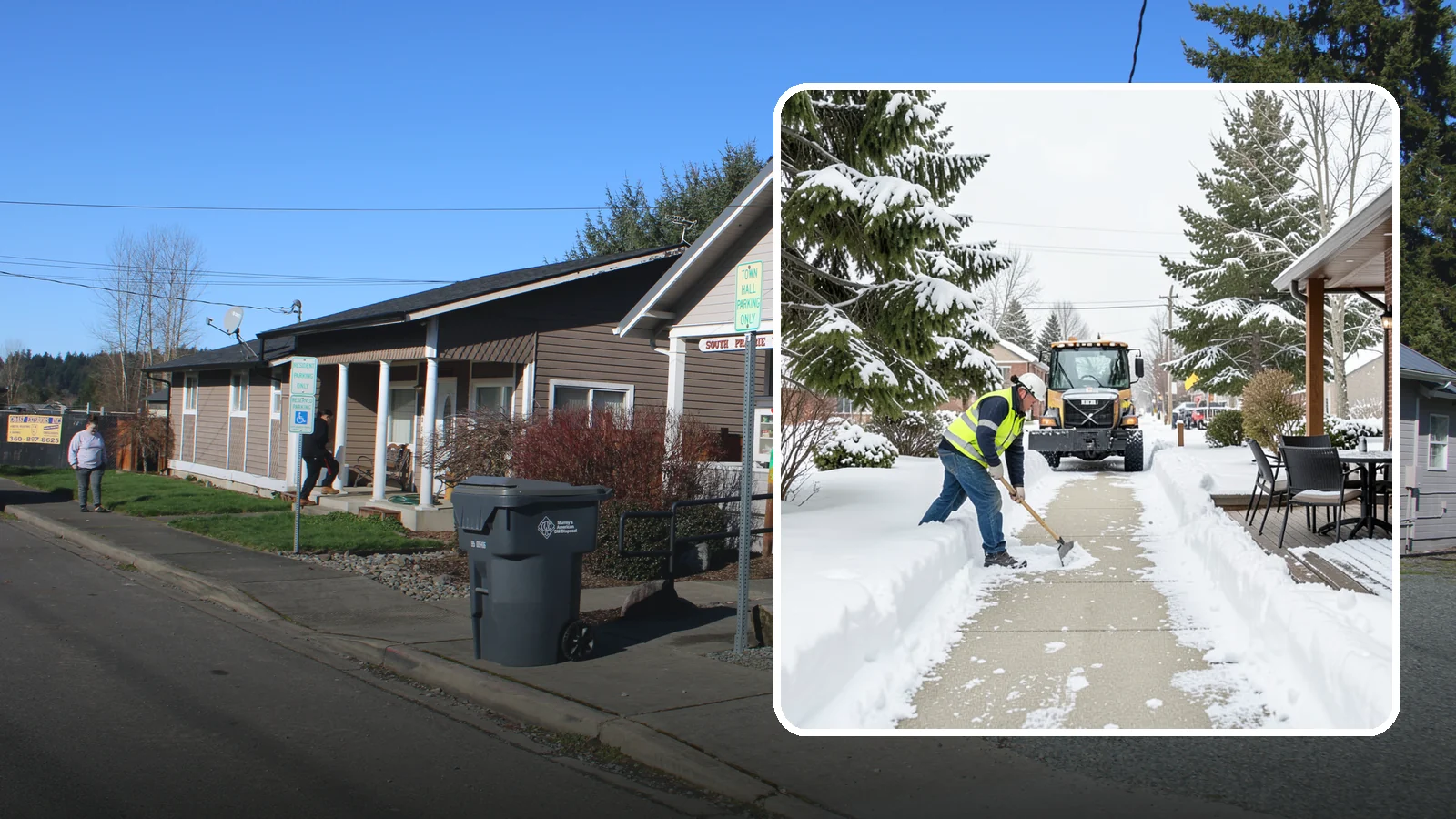 Outdoor Seating Clearing in South Prairie, Pierce County, WA - We clear patios, decks, and outdoor dining areas so businesses can reopen seating quickly after Western Washington snow.