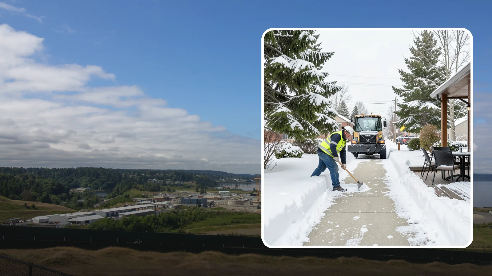 Outdoor Seating Clearing in University Place, Pierce County, WA - We clear patios, decks, and outdoor dining areas so businesses can reopen seating quickly after Western Washington snow.