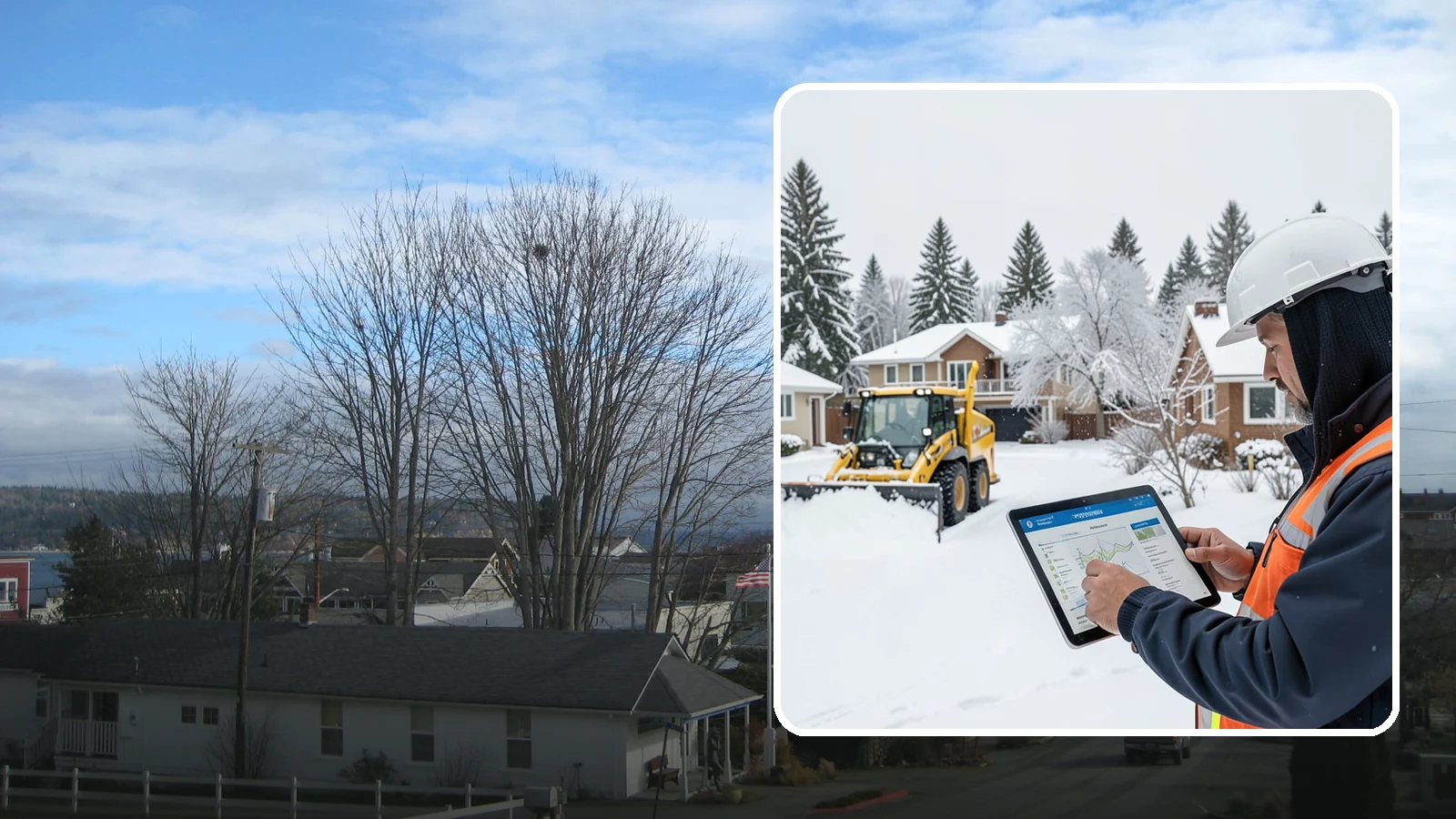Overnight Snow Removal in Langley, Island County, WA - We clear your property overnight so it is ready and safe before staff, tenants, or customers arrive in the morning.