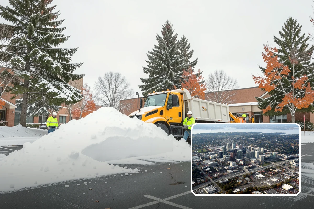 Park & Ride Snow Removal in Bellevue, King County, WA - Travel lanes and stalls cleared before dawn
