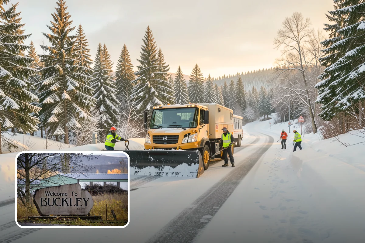Park & Ride Snow Removal in Buckley, Pierce County, WA - Travel lanes and stalls cleared before dawn