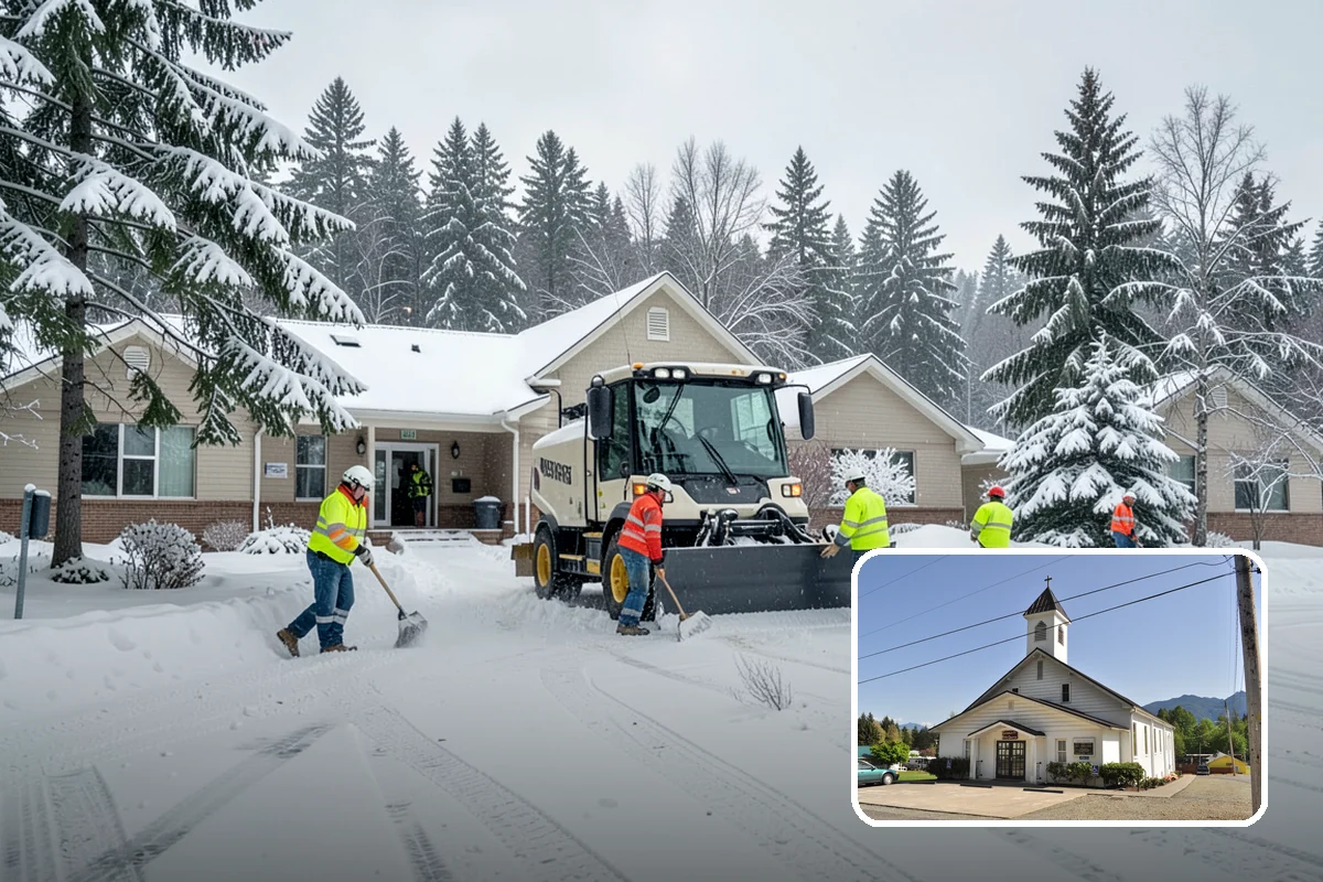 Park & Ride Snow Removal in Concrete, Skagit County, WA - Travel lanes and stalls cleared before dawn