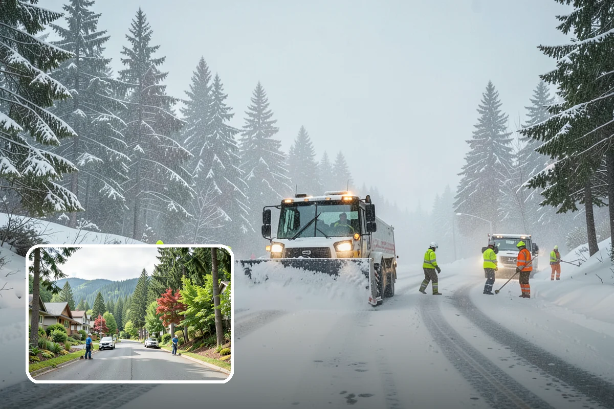 Park & Ride Snow Removal in Darrington, Snohomish County, WA - Travel lanes and stalls cleared before dawn