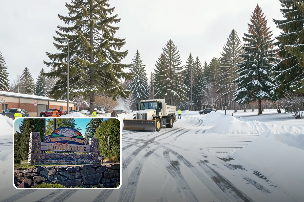 Park & Ride Snow Removal in Eatonville, Pierce County, WA - Travel lanes and stalls cleared before dawn