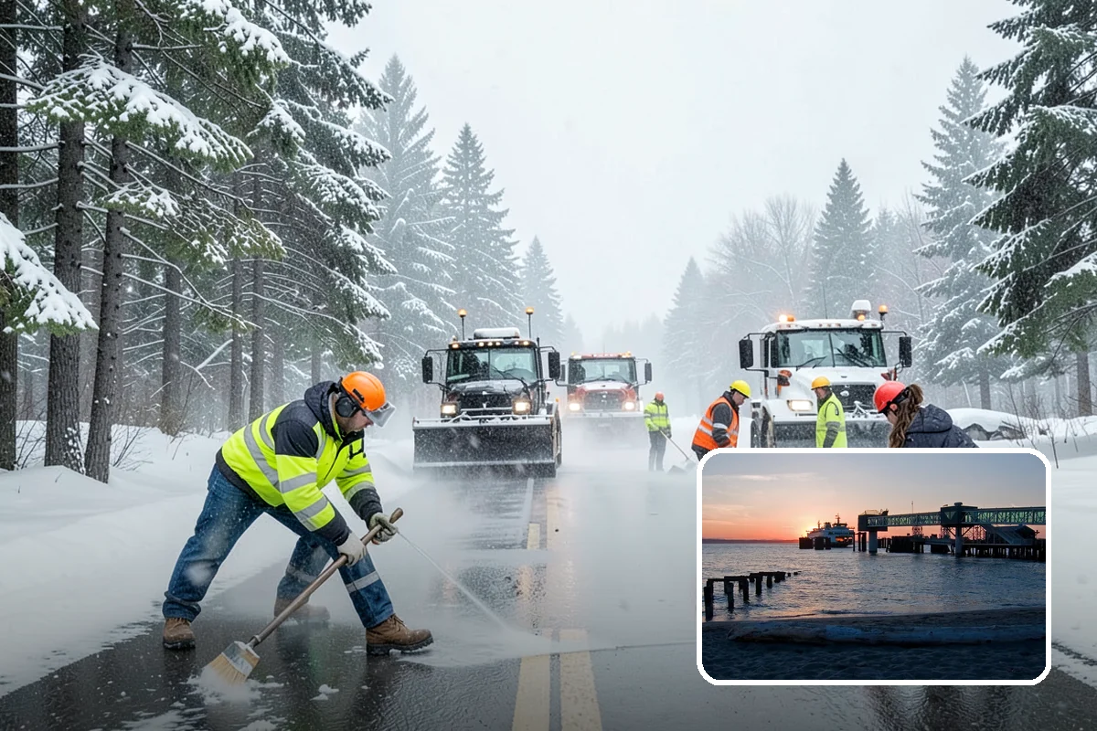 Park & Ride Snow Removal in Edmonds, Snohomish County, WA - Travel lanes and stalls cleared before dawn