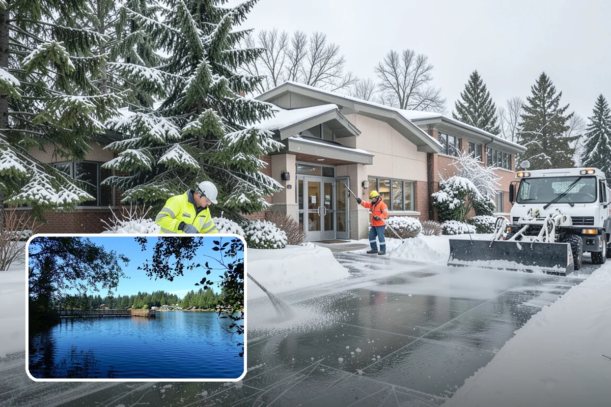 Park & Ride Snow Removal in Federal Way, King County, WA - Travel lanes and stalls cleared before dawn
