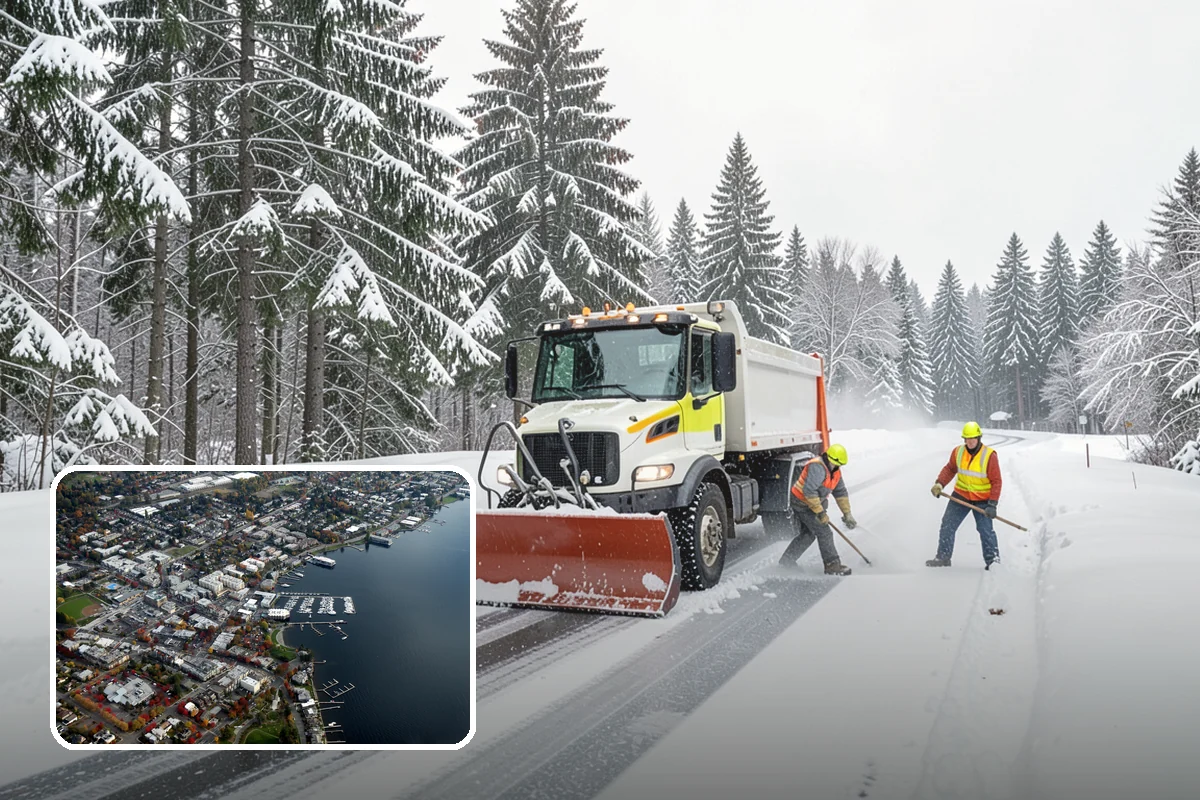 Park & Ride Snow Removal in Kirkland, King County, WA - Travel lanes and stalls cleared before dawn