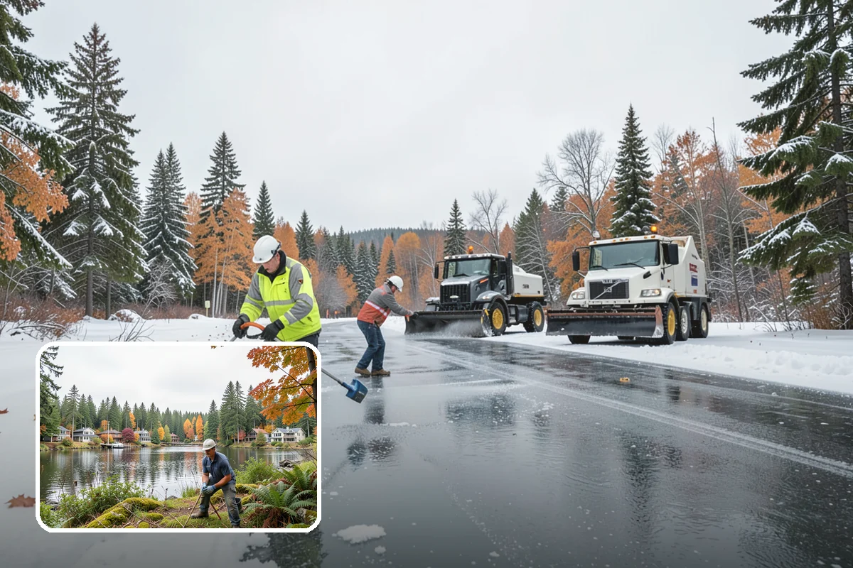 Park & Ride Snow Removal in La Conner, Skagit County, WA - Travel lanes and stalls cleared before dawn
