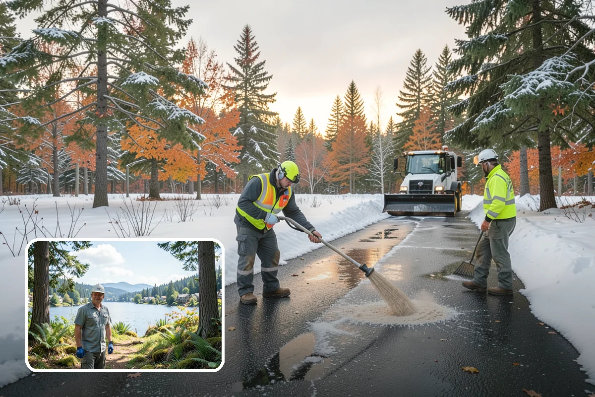 Park & Ride Snow Removal in Milton, King County, WA - Travel lanes and stalls cleared before dawn