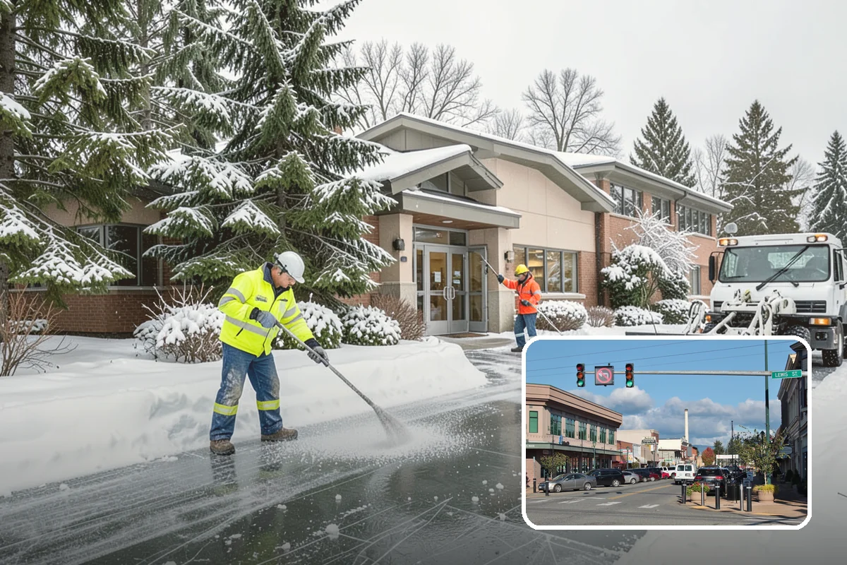 Park & Ride Snow Removal in Monroe, Snohomish County, WA - Travel lanes and stalls cleared before dawn