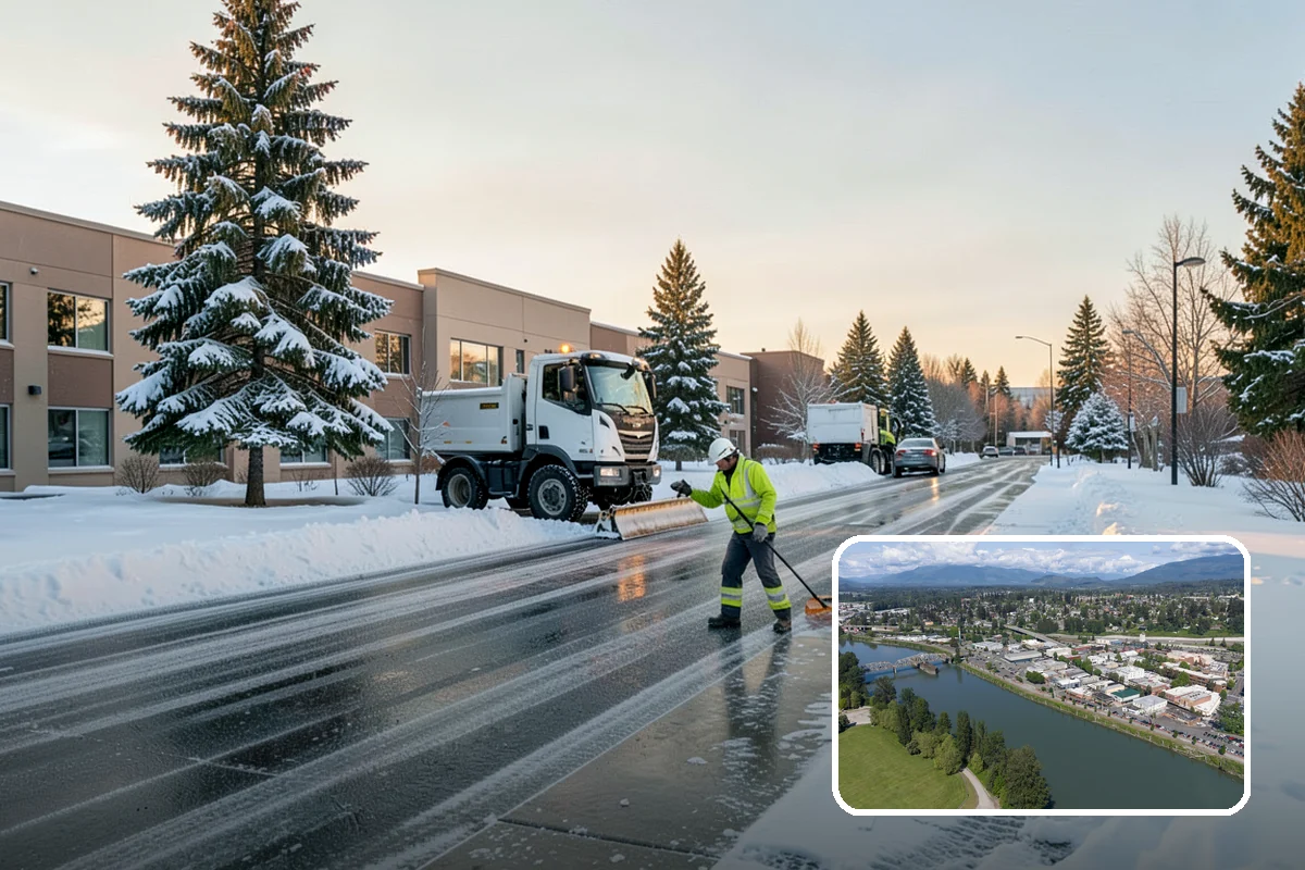 Park & Ride Snow Removal in Mount Vernon, Skagit County, WA - Travel lanes and stalls cleared before dawn