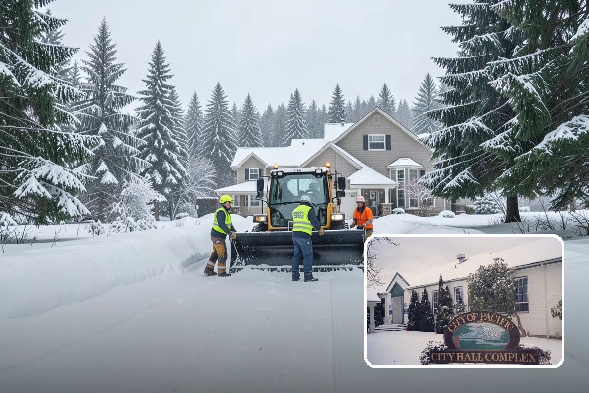 Park & Ride Snow Removal in Pacific, King County, WA - Travel lanes and stalls cleared before dawn