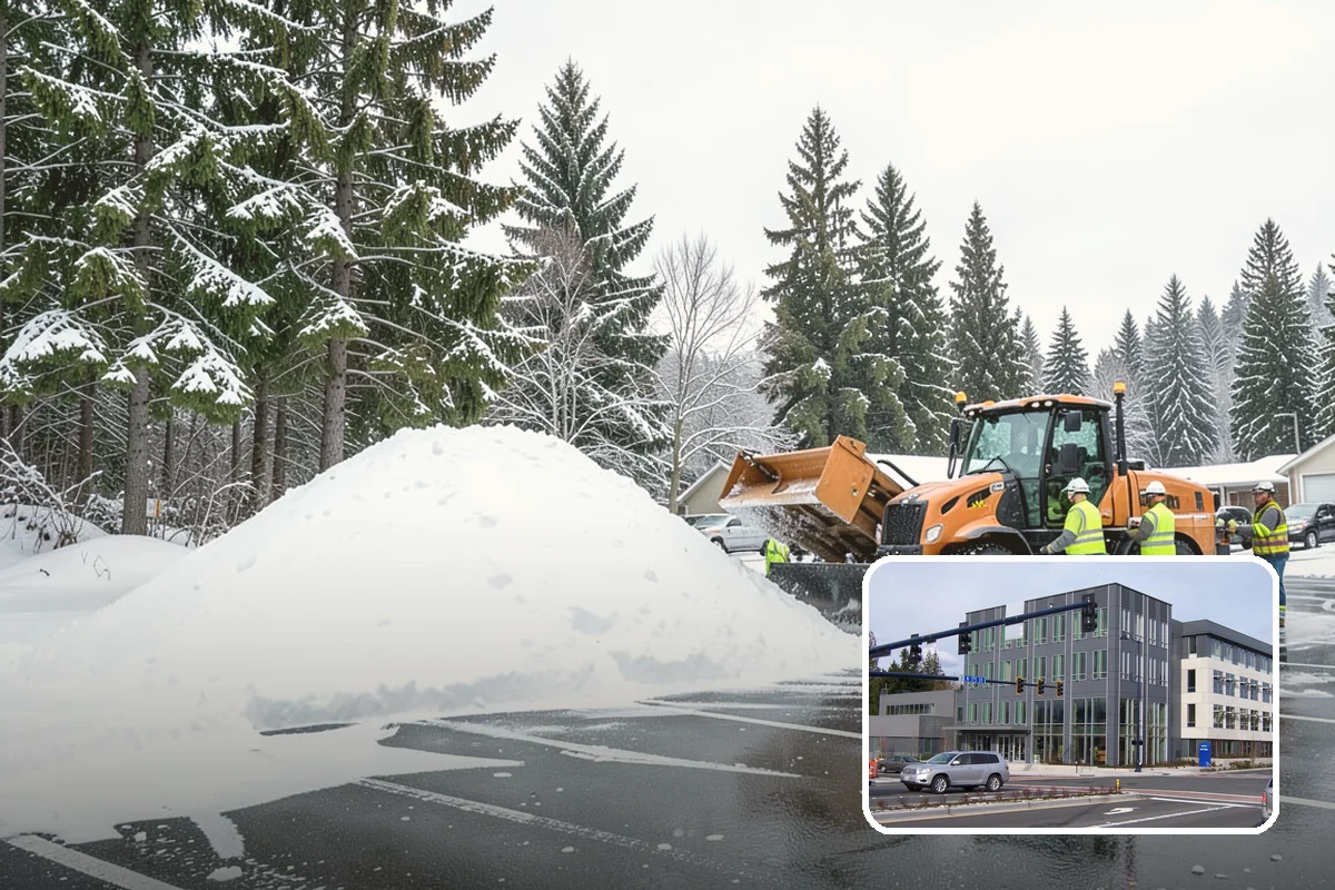 Park & Ride Snow Removal in Shoreline, King County, WA - Travel lanes and stalls cleared before dawn