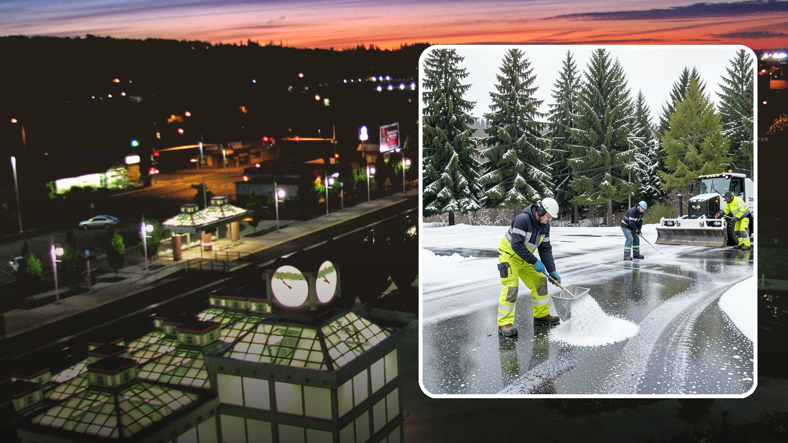 Parking Lot Deicing in Auburn, King County, WA - We pre-treat and post-treat commercial lots to stop the black ice that follows Western Washington's freezing rain.