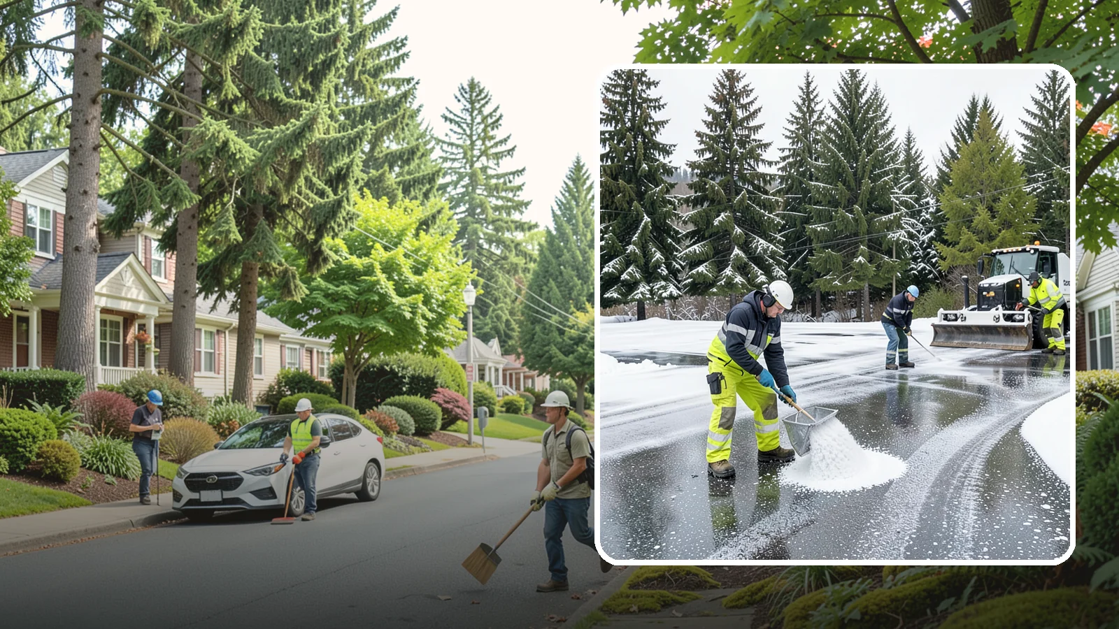 Parking Lot Deicing in Beaux Arts Village, King County, WA - We pre-treat and post-treat commercial lots to stop the black ice that follows Western Washington's freezing rain.