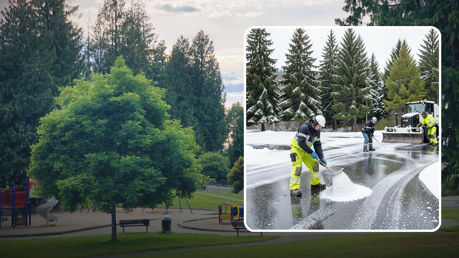 Parking Lot Deicing in Bonney Lake, Pierce County, WA - We pre-treat and post-treat commercial lots to stop the black ice that follows Western Washington's freezing rain.