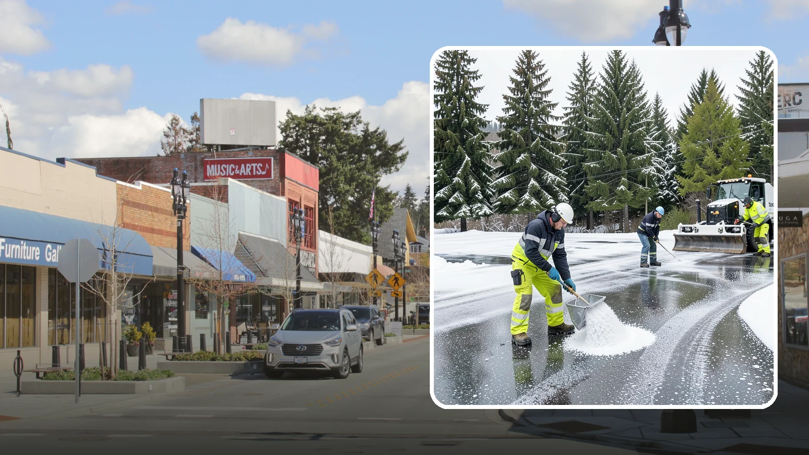 Parking Lot Deicing in Bothell, King County, WA - We pre-treat and post-treat commercial lots to stop the black ice that follows Western Washington's freezing rain.