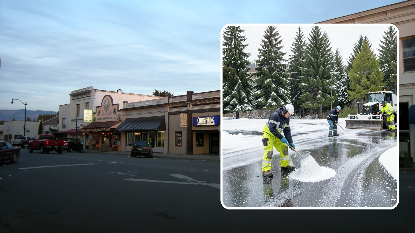 Parking Lot Deicing in Burlington, Skagit County, WA - We pre-treat and post-treat commercial lots to stop the black ice that follows Western Washington's freezing rain.