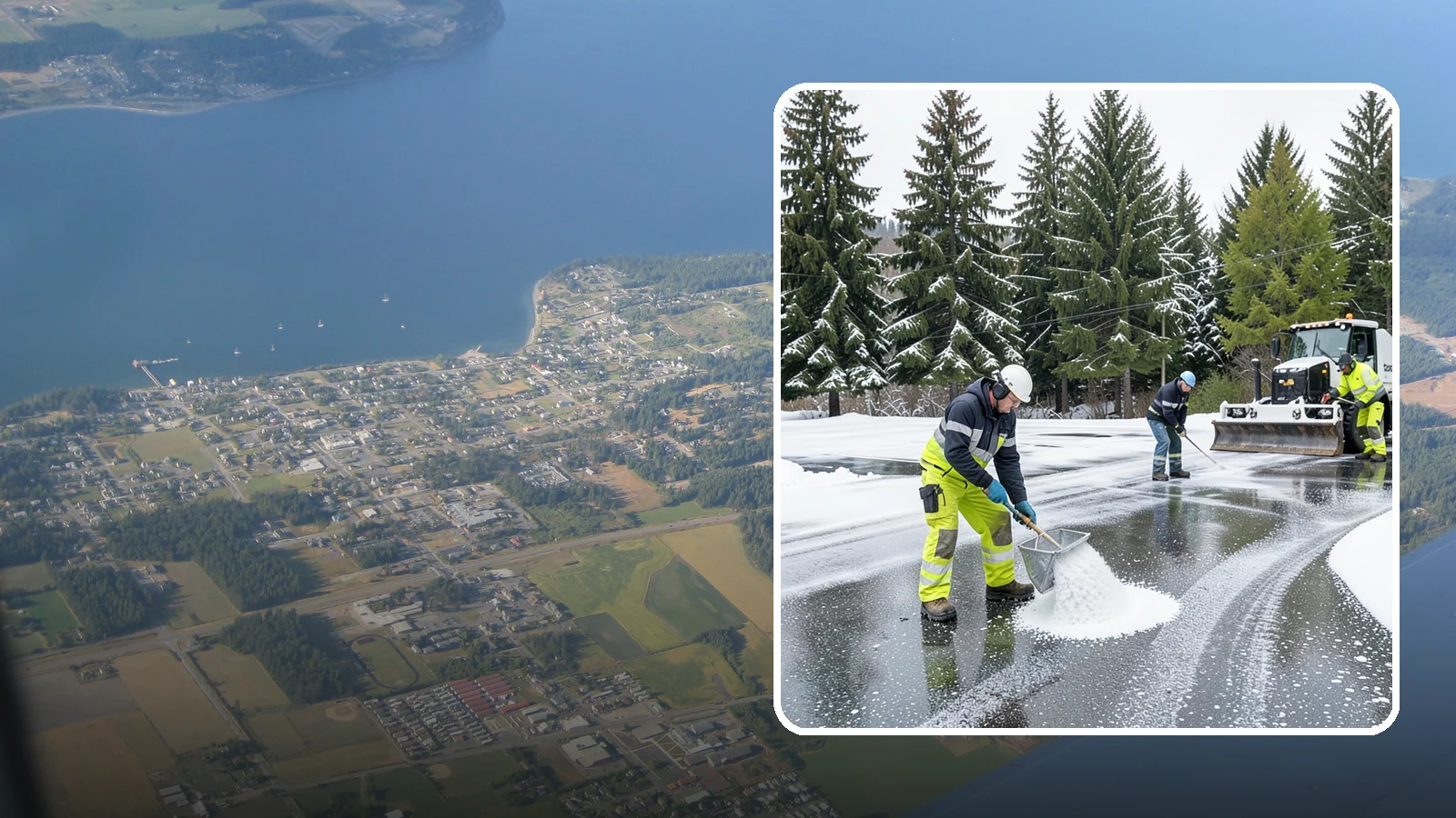Parking Lot Deicing in Coupeville, Island County, WA - We pre-treat and post-treat commercial lots to stop the black ice that follows Western Washington's freezing rain.