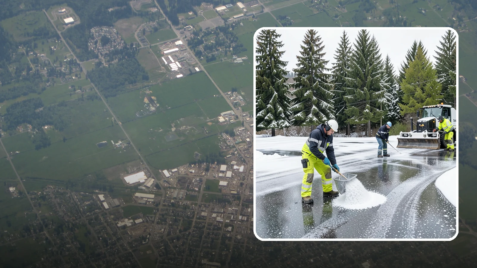 Parking Lot Deicing in Enumclaw, King County, WA - We pre-treat and post-treat commercial lots to stop the black ice that follows Western Washington's freezing rain.