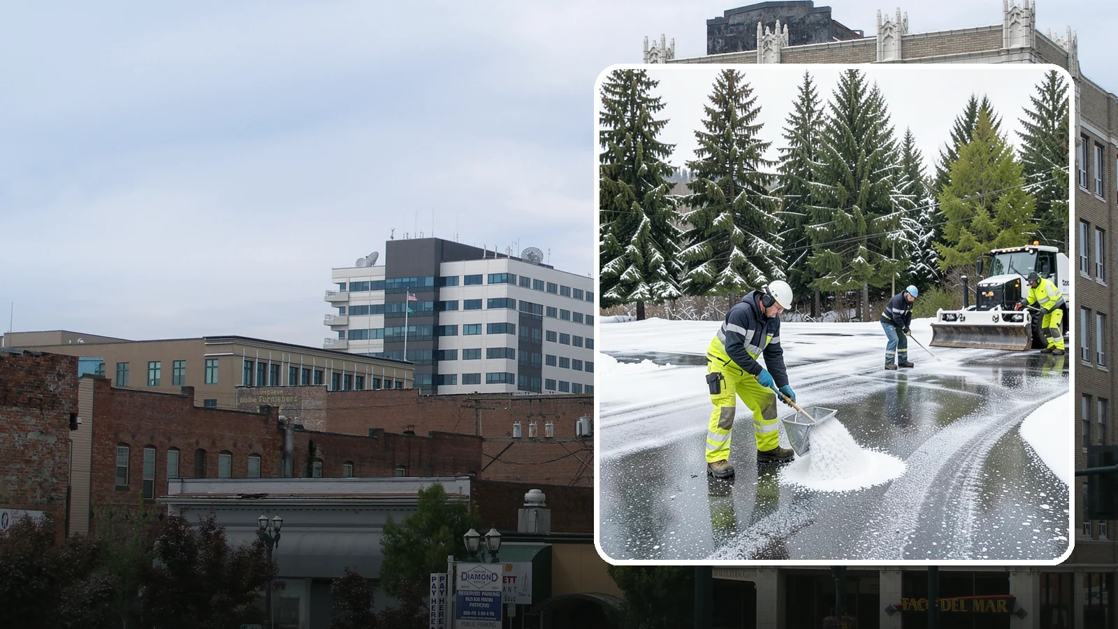 Parking Lot Deicing in Everett, Snohomish County, WA - We pre-treat and post-treat commercial lots to stop the black ice that follows Western Washington's freezing rain.