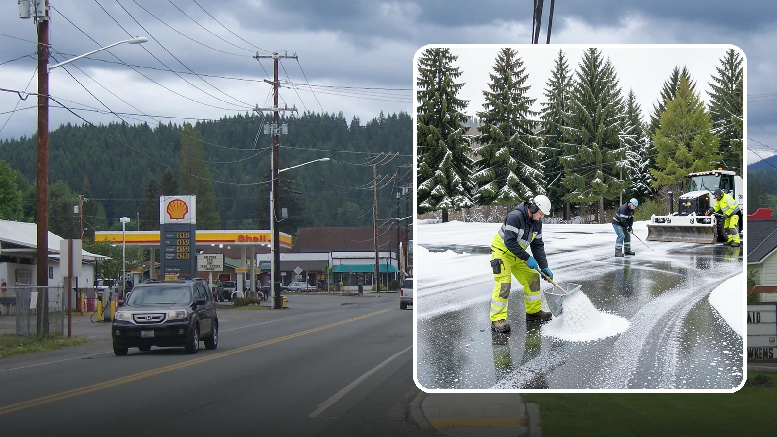 Parking Lot Deicing in Granite Falls, Snohomish County, WA - We pre-treat and post-treat commercial lots to stop the black ice that follows Western Washington's freezing rain.