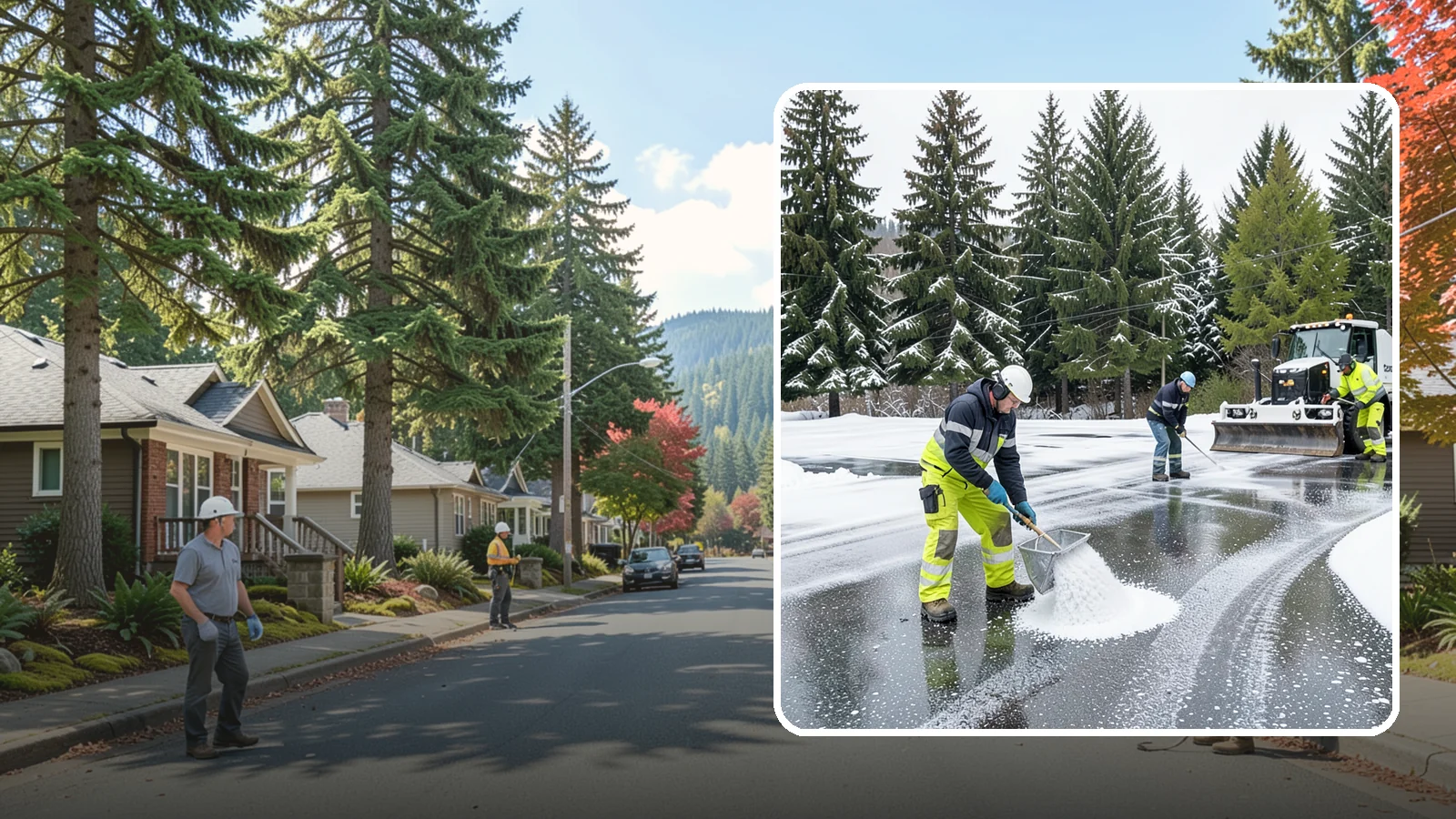Parking Lot Deicing in Hunts Point, King County, WA - We pre-treat and post-treat commercial lots to stop the black ice that follows Western Washington's freezing rain.
