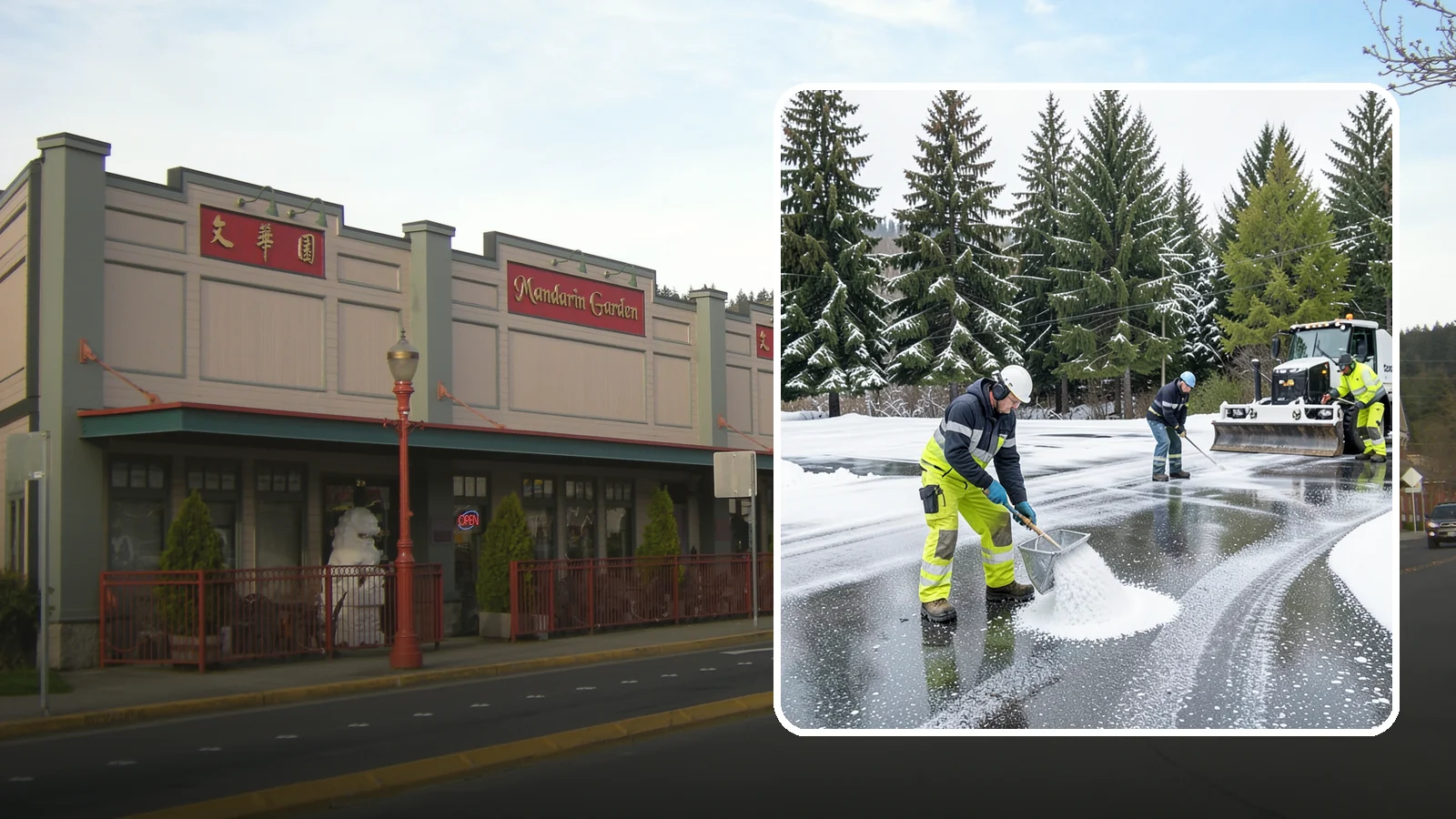 Parking Lot Deicing in Issaquah, King County, WA - We pre-treat and post-treat commercial lots to stop the black ice that follows Western Washington's freezing rain.