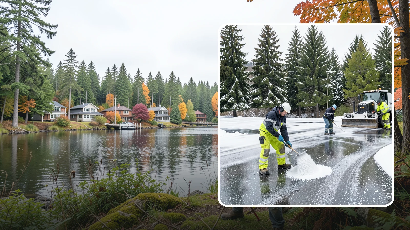 Parking Lot Deicing in La Conner, Skagit County, WA - We pre-treat and post-treat commercial lots to stop the black ice that follows Western Washington's freezing rain.