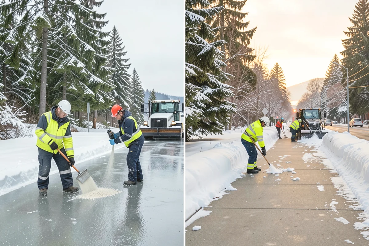Parking Lot Deicing in La Conner, Skagit County, WA - We identify shaded corners and poor-drainage areas that ice first