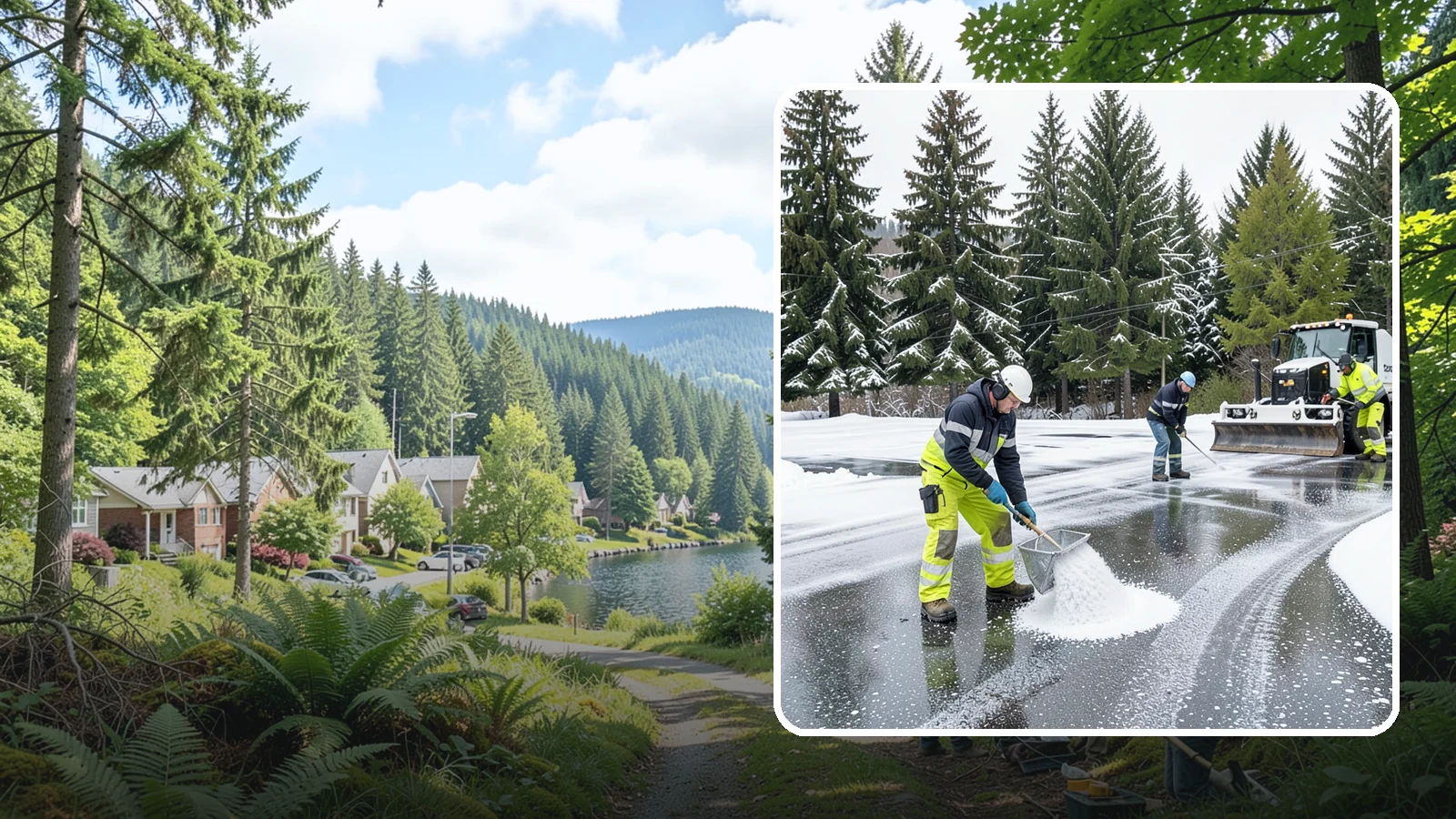 Parking Lot Deicing in Lake Forest Park, King County, WA - We pre-treat and post-treat commercial lots to stop the black ice that follows Western Washington's freezing rain.