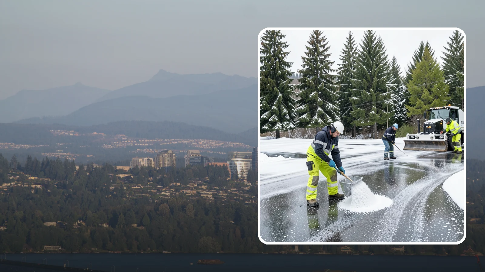 Parking Lot Deicing in Medina, King County, WA - We pre-treat and post-treat commercial lots to stop the black ice that follows Western Washington's freezing rain.
