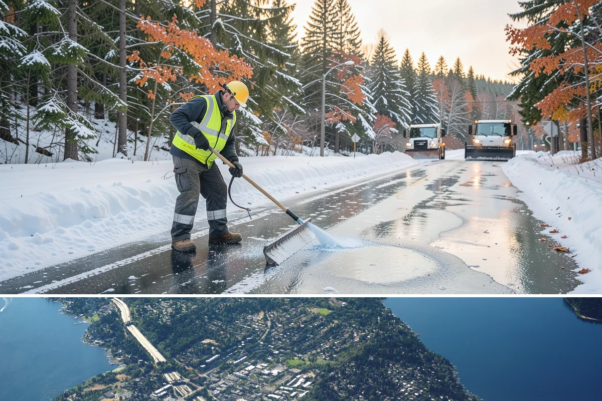 Parking Lot Deicing in Mercer Island, King County, WA - Deicing demand peaks during the December-to-February stretch when freezing rain is most frequent in the lowlands.