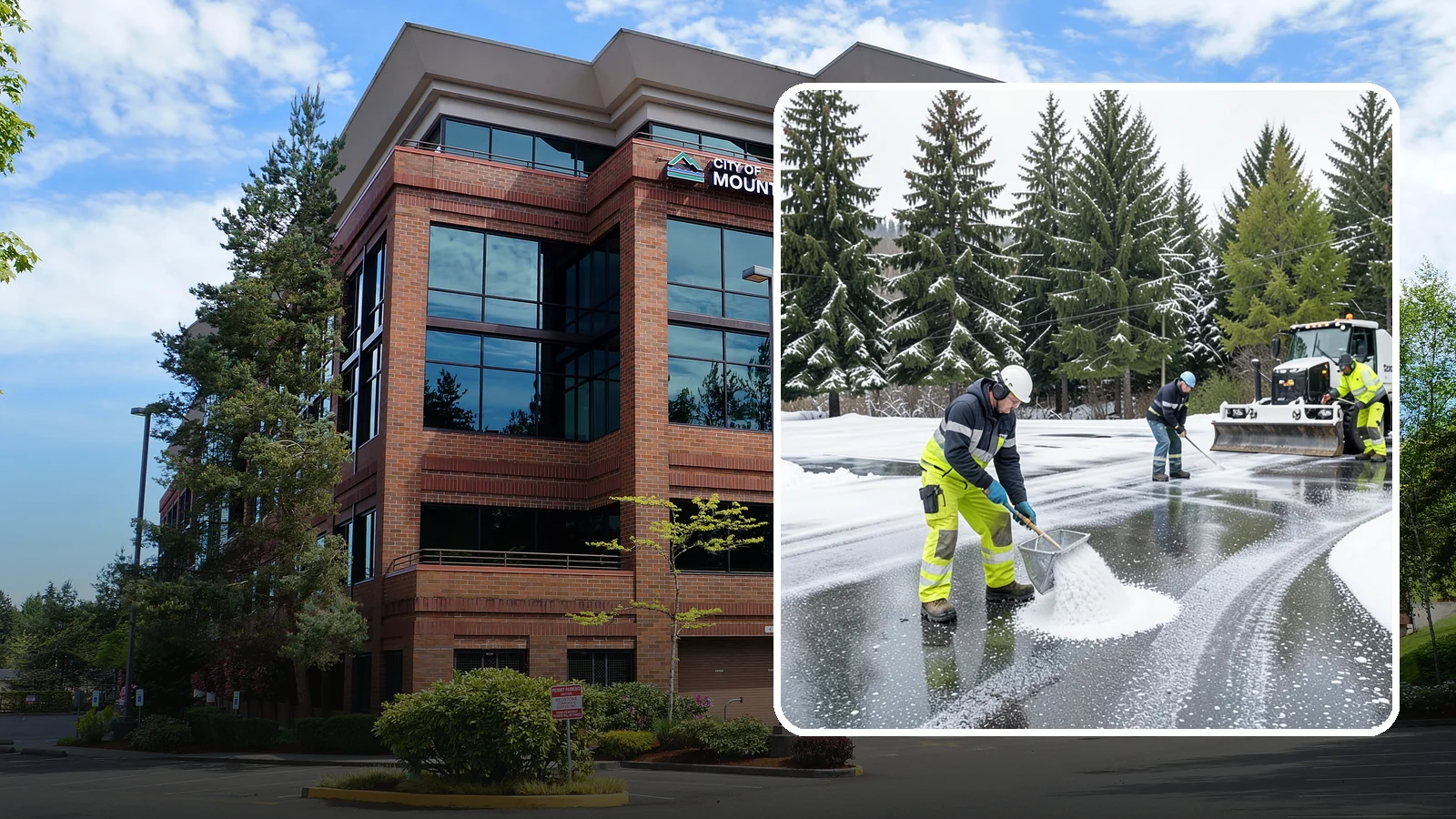 Parking Lot Deicing in Mountlake Terrace, Snohomish County, WA - We pre-treat and post-treat commercial lots to stop the black ice that follows Western Washington's freezing rain.