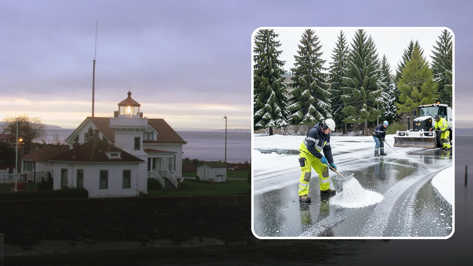 Parking Lot Deicing in Mukilteo, Snohomish County, WA - We pre-treat and post-treat commercial lots to stop the black ice that follows Western Washington's freezing rain.