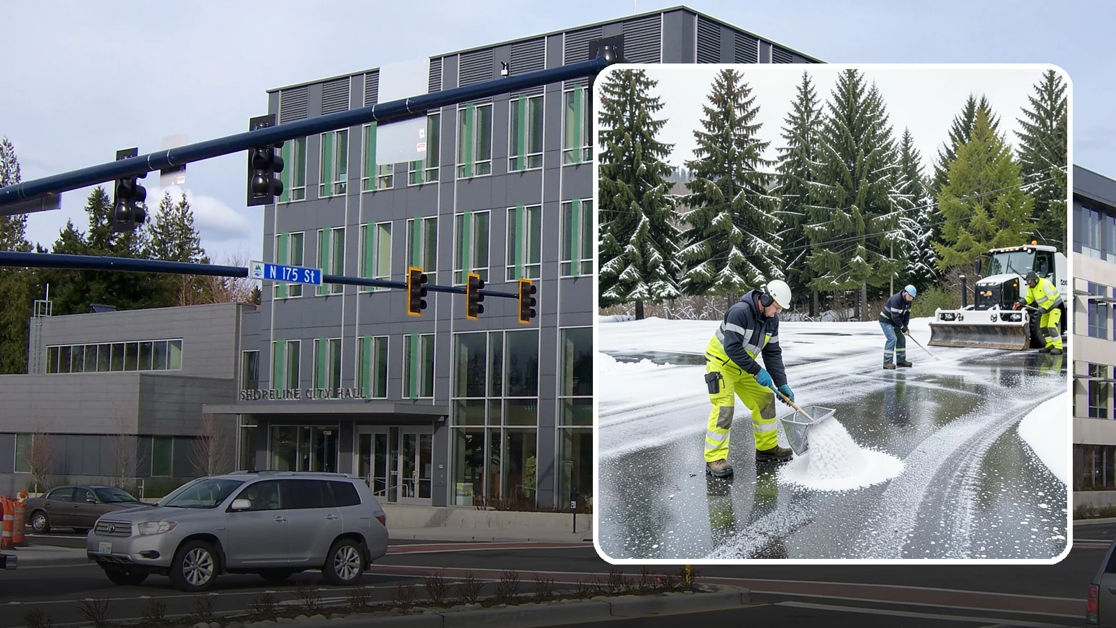 Parking Lot Deicing in Shoreline, King County, WA - We pre-treat and post-treat commercial lots to stop the black ice that follows Western Washington's freezing rain.