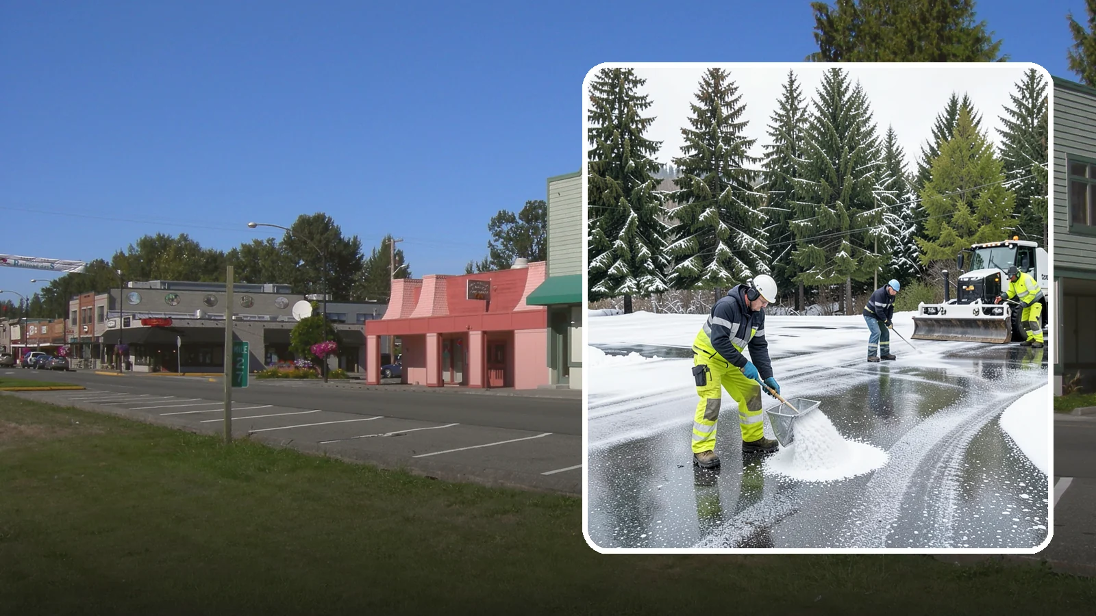 Parking Lot Deicing in Snoqualmie, King County, WA - We pre-treat and post-treat commercial lots to stop the black ice that follows Western Washington's freezing rain.