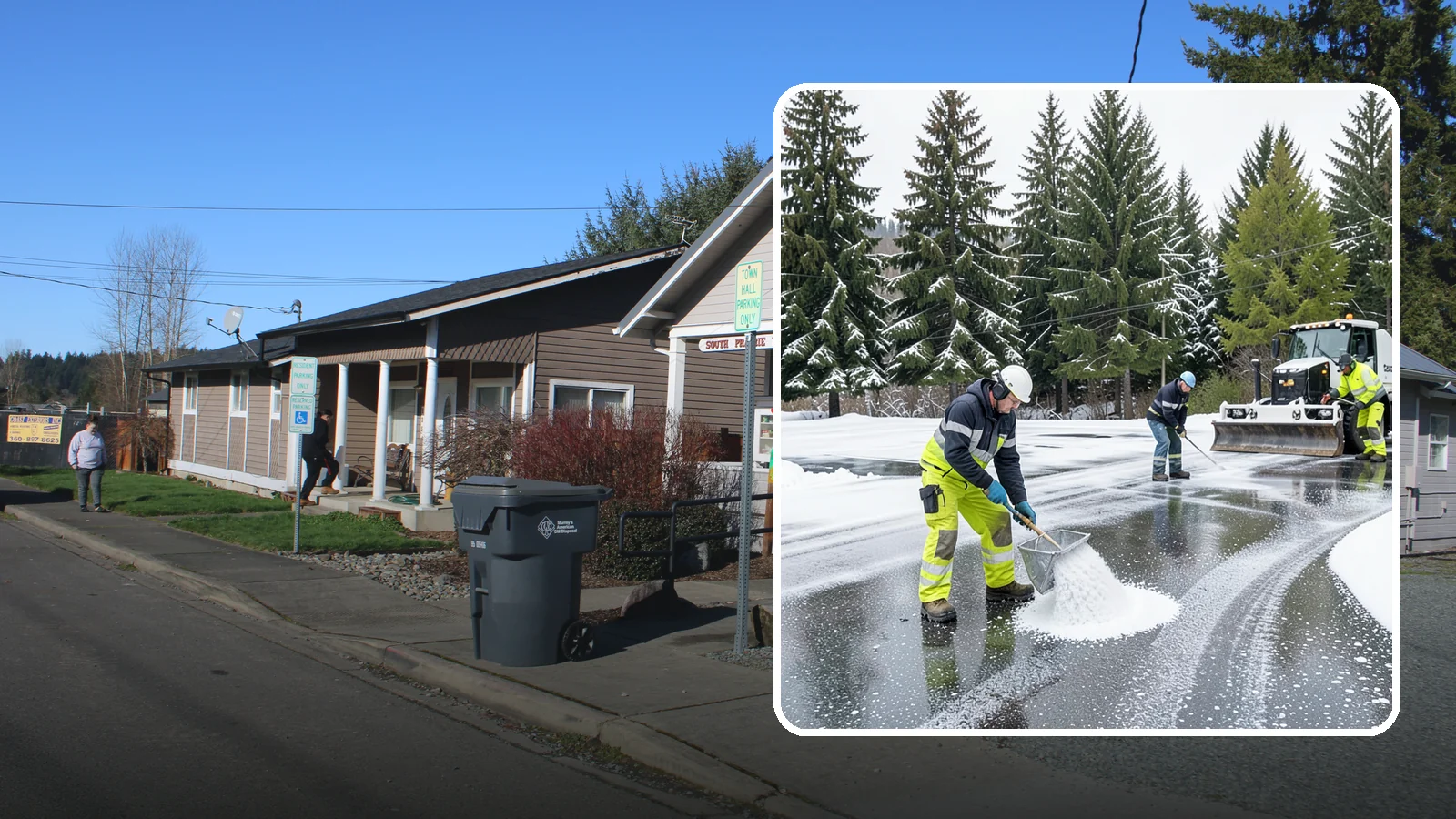 Parking Lot Deicing in South Prairie, Pierce County, WA - We pre-treat and post-treat commercial lots to stop the black ice that follows Western Washington's freezing rain.