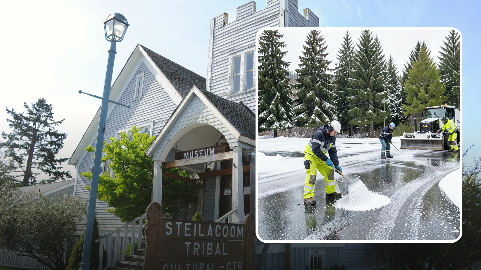 Parking Lot Deicing in Steilacoom, Pierce County, WA - We pre-treat and post-treat commercial lots to stop the black ice that follows Western Washington's freezing rain.