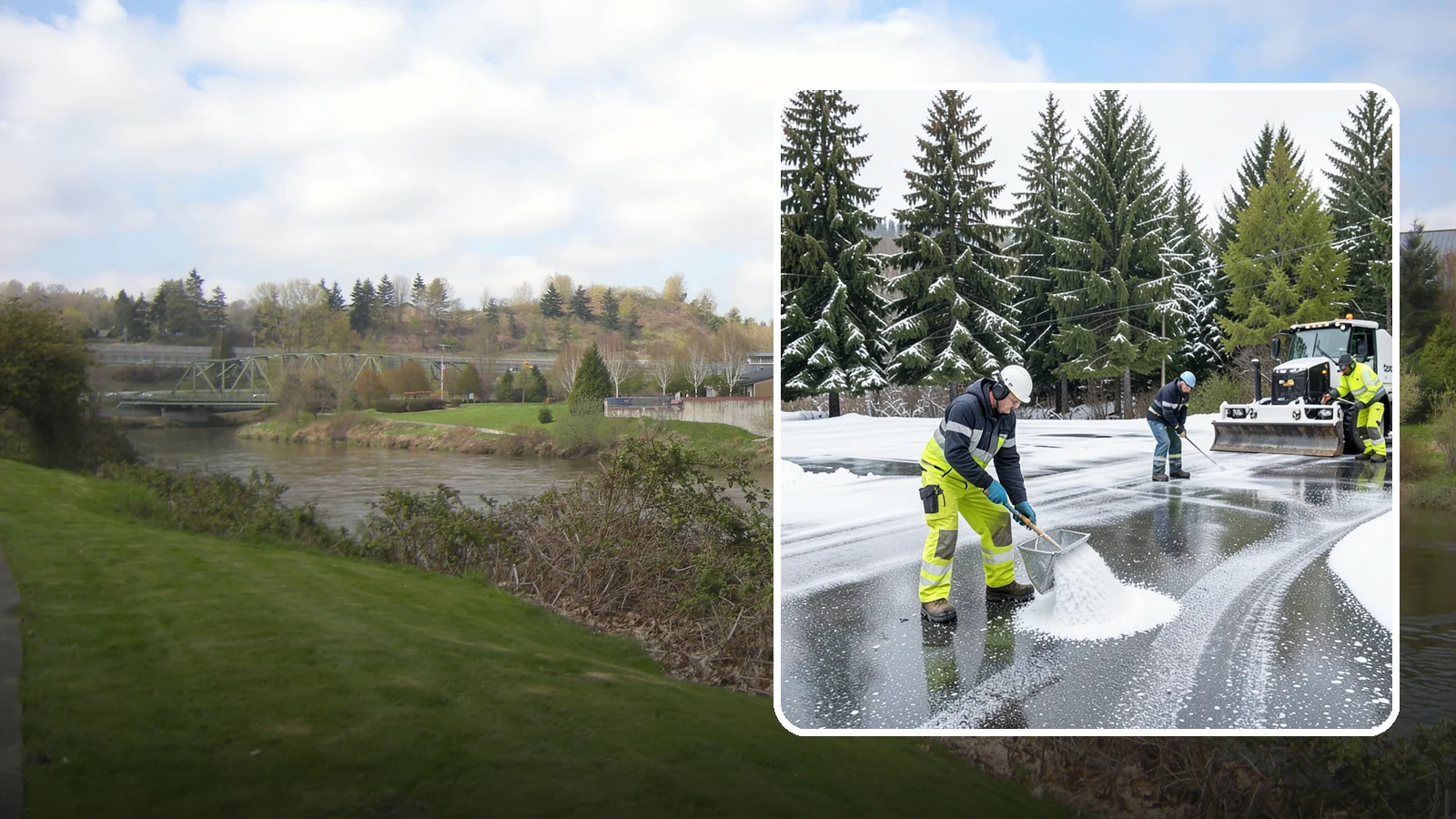 Parking Lot Deicing in Tukwila, King County, WA - We pre-treat and post-treat commercial lots to stop the black ice that follows Western Washington's freezing rain.
