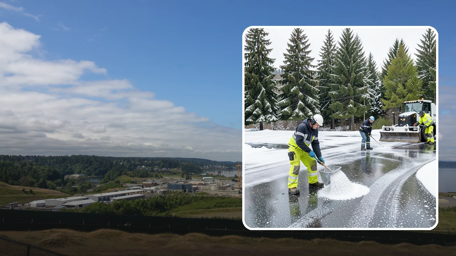 Parking Lot Deicing in University Place, Pierce County, WA - We pre-treat and post-treat commercial lots to stop the black ice that follows Western Washington's freezing rain.