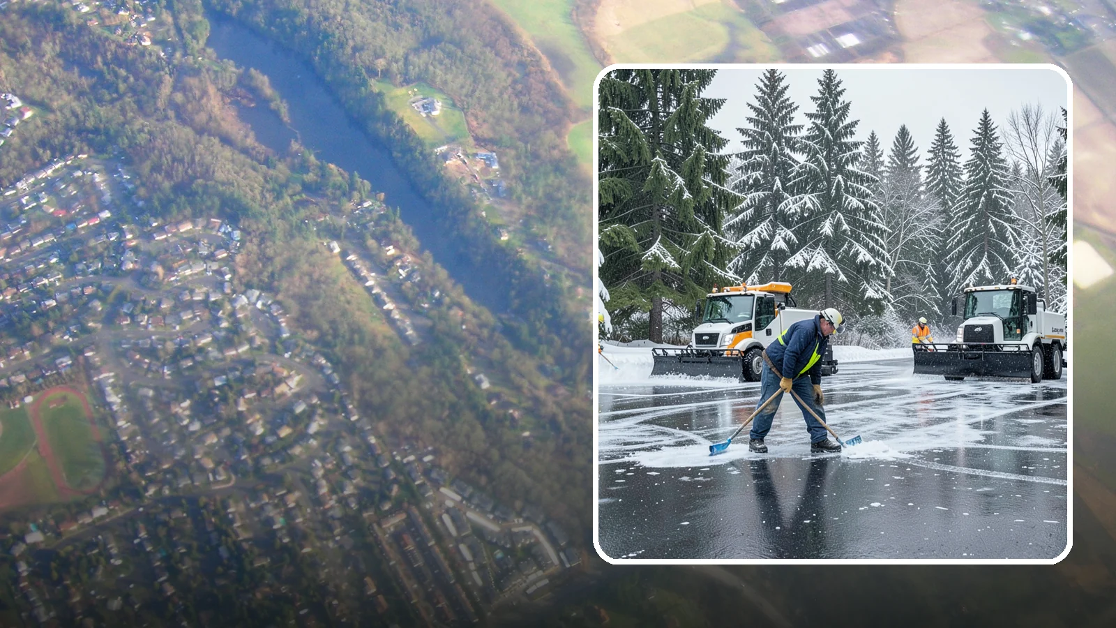 Parking Lot Ice Removal in Algona, King County, WA - We break up and clear stubborn ice sheets that form after Western Washington's thaw-and-refreeze cycles.