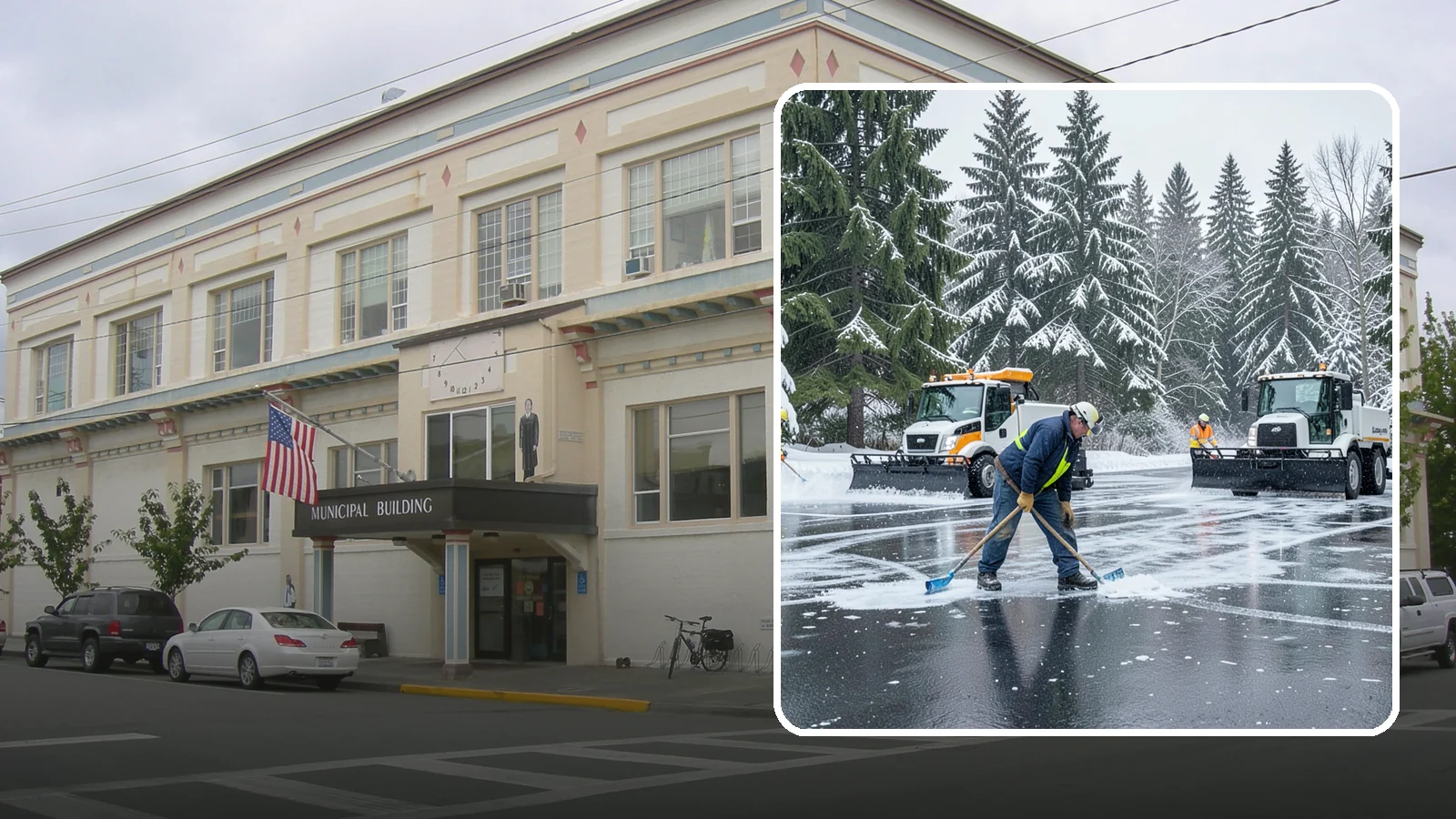 Parking Lot Ice Removal in Anacortes, Skagit County, WA - We break up and clear stubborn ice sheets that form after Western Washington's thaw-and-refreeze cycles.